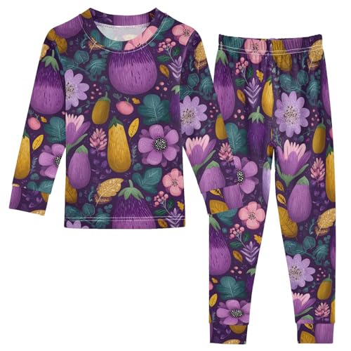 Pajama Sets Long Sleeve Vegetable Floral Pattern Print Soft Comfy Sleepwear 2 Piece PJS 3-8T