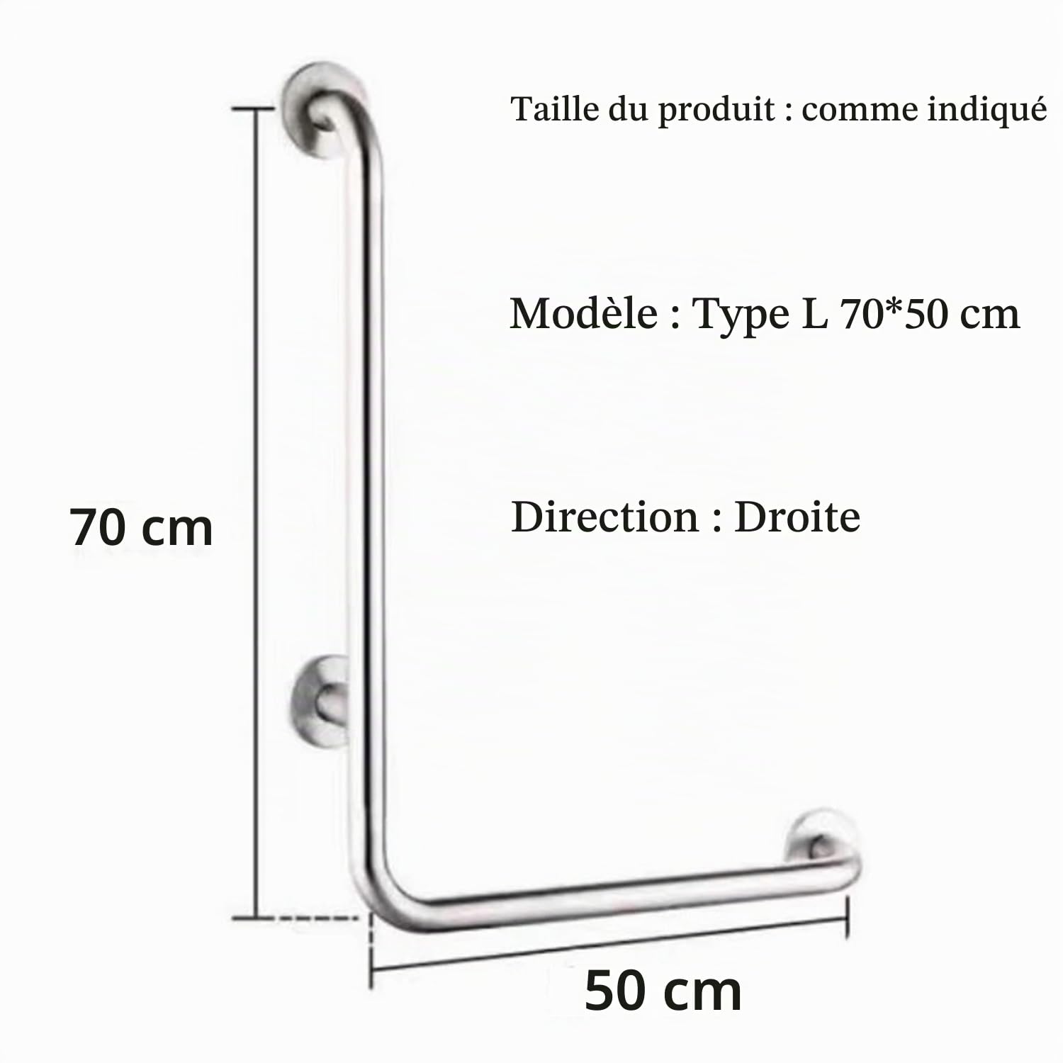 Barre d'Appui Wc,Barre De Maintien Douche,Type l 70x50 Cm Barre d'Appui,Acier Inoxydable,Charge Max 200kg,Con Aux Femmes Enceintes,Aux Personnes Âgées Et Aux Personnes Handicapées (Poli,Côté Droit)