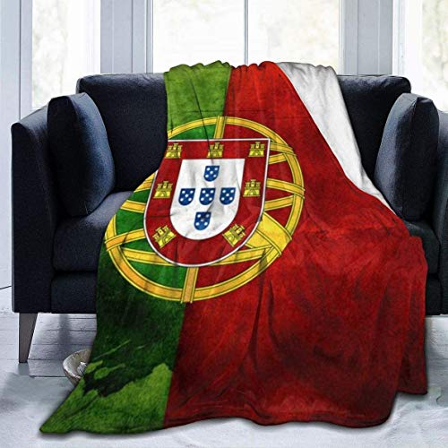 Fleecedecke, 152,4 x 203,2 cm, Portugal-Flagge, Kunst, grün-rot, Plüsch-Überwurf, flauschig, superweich, wendbar, Mikrofaser-Flanell-Decken
