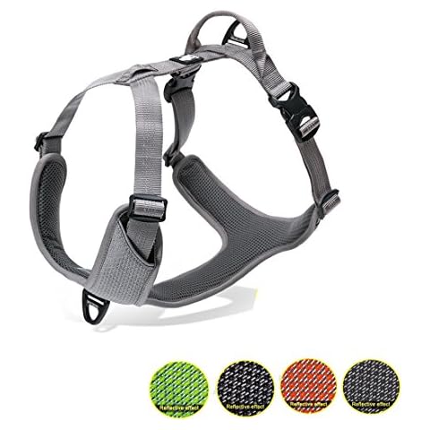 Kaka mall Dogs Vest Harness Front and Back Leading No Pull Padded 3M Reflective for Large Dogs for Outdoor Travel Walking Camping (Grey, L) Cover