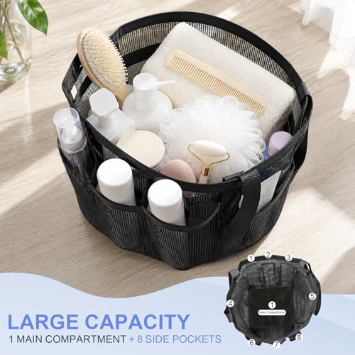 Mesh-Shower-Caddy-Portable-Quick-Dry-Hanging-Shower-Tote-Bag-Large-Capacity-with-8-Outer-Pockets-Reinforced-Dual-Handles-College-Dorm-Room-Essentials-Beach-Swimming-Gym-Travel