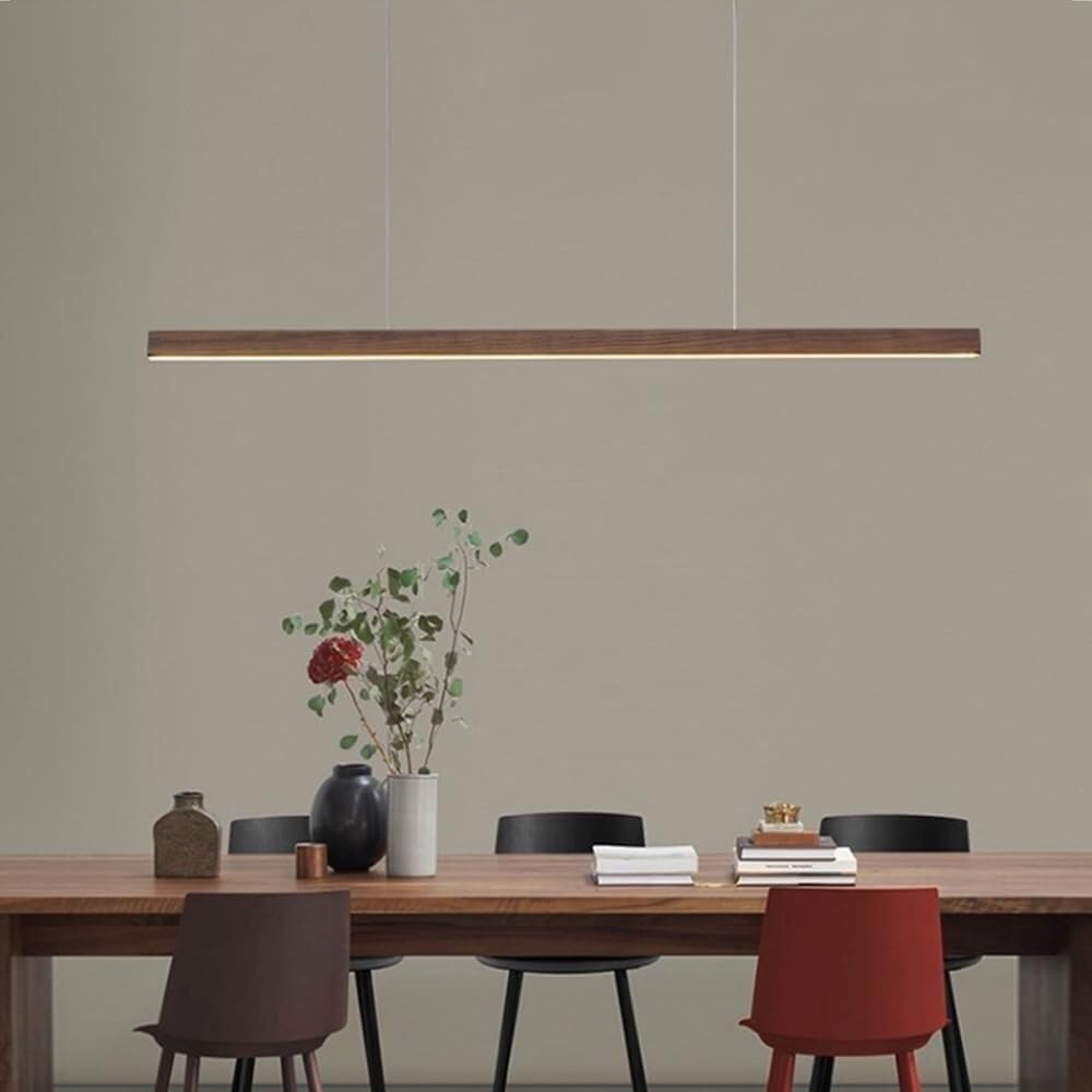 CUNTO LED Lampada a Sospensione in Legno Lampadario lineare Minimalista Lampada da soffitto Lampada a Sospensione a Striscia Lunga Lampadari Moderni per Tavolo da Pranzo Lampade a Sospensione per