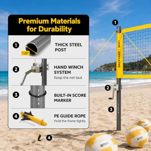 Image of A11N SPORTS Outdoor Volleyball and Badminton Combo Set - Includes Adjustable Height Anti-Sag Net, Volleyball, Air Pump, 4 Badminton Rackets, 2 Shuttlecocks, Boundary Line Marker, and Carrying Bag