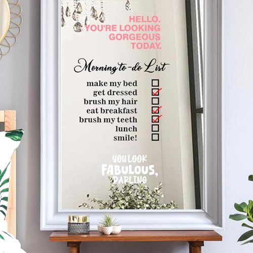 Image of Inspirational Mirror Stickers Positive Affirmation Decals for Glass Motivational Vinyl Letters Phrases for Glass Laptop Car Morning to-do List Clings Mirror Decorations