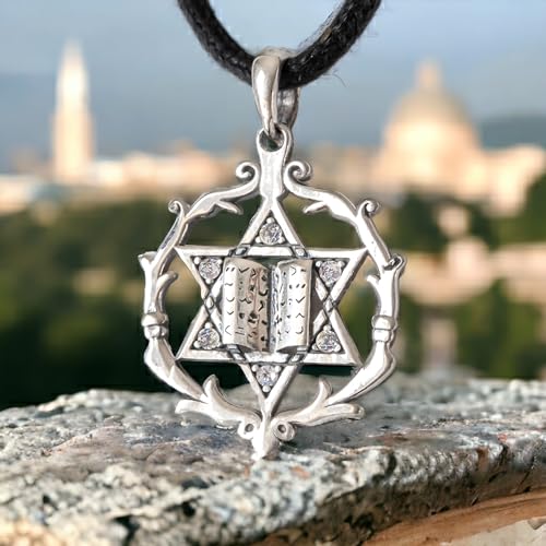 925 Sterling Silver Jewish Star of David Necklace for Women Men - Magen David Pendant with Torah - Religious Judaica Amulet - Hebrew Israel Jewelry Gifts - Unique Design - Handmade2