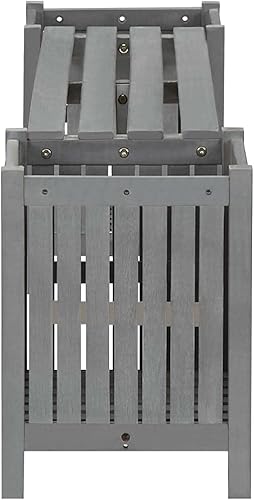 Miniatura 4 de vidaXL Banco de madera de acacia maciza para patio con 2 macetas, jardín, al aire libre, balcón, patio, terraza, asiento de madera para el hogar,