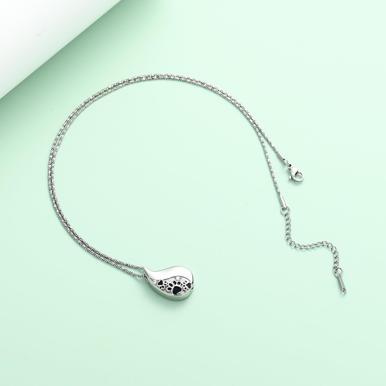 Zampa di animali domestici stampa teardrop urna collana per cenere per cane/gatto cenere ciondolo per cremazione gioielli commemorativi per donne e uomini