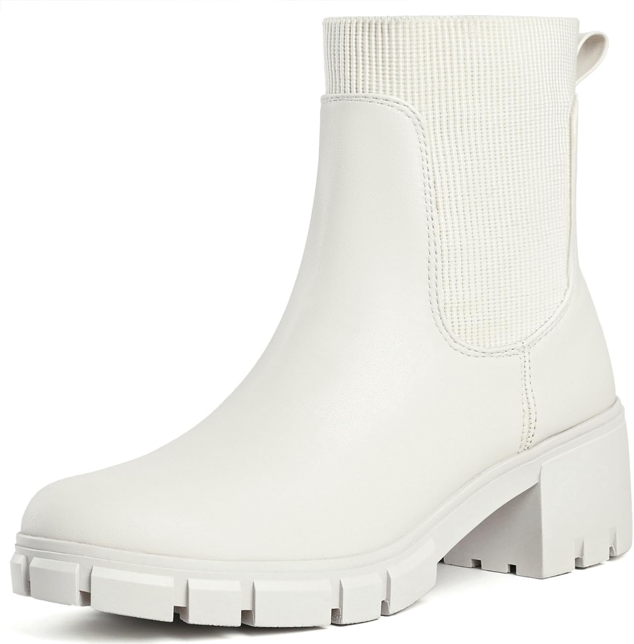 GOUPSKYWomens Ankle Boots Lug Sole Comfortable Slip On Chelsea Booties Elastic Gore