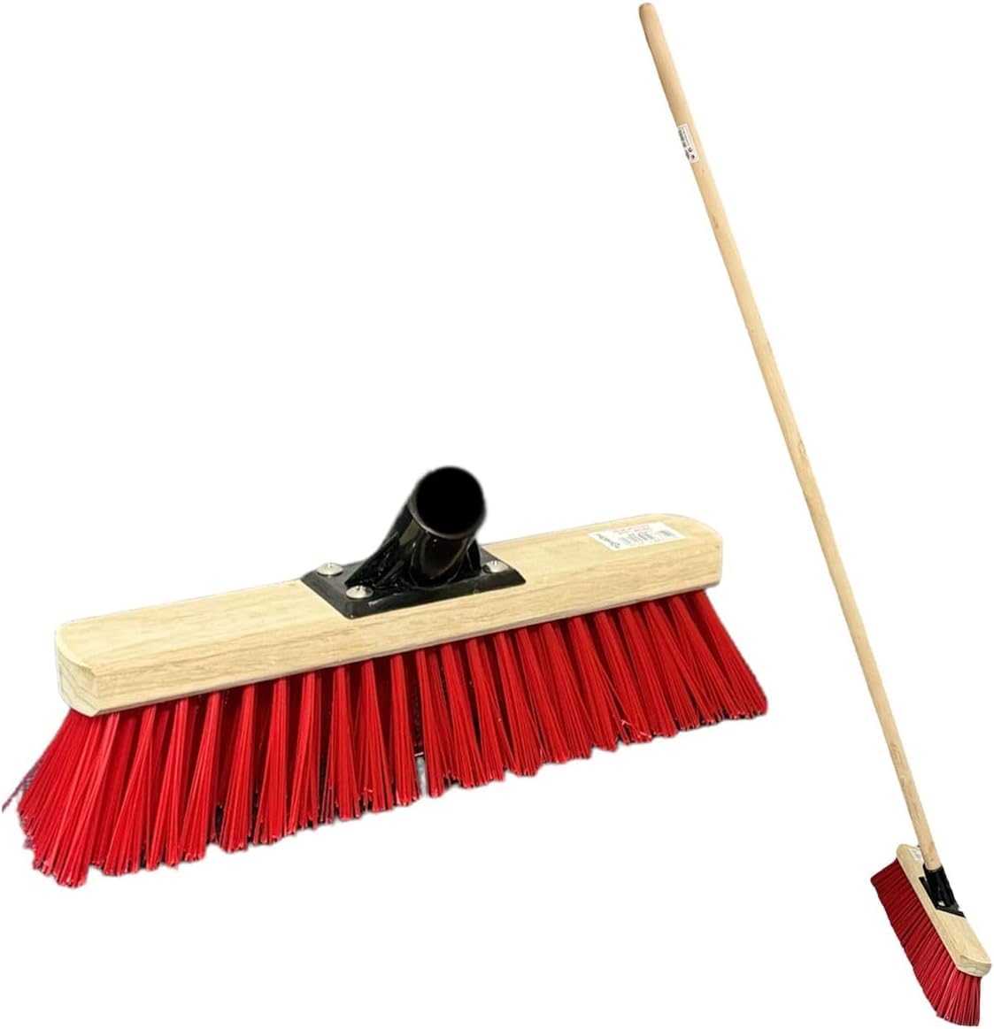 12” 30cm Stiff Broom Outdoor Yard Brush with Synthetic PVC Hard Bristle Brush Durable Support Bracket & 120cm Wooden Brush Handle Heavy Duty Broom Yard Brush Outdoor Garden Sweeping Brush (RED)