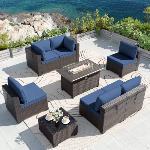 ALAULM 8 Pieces Outdoor Patio Furniture Set with Propane Fire ...