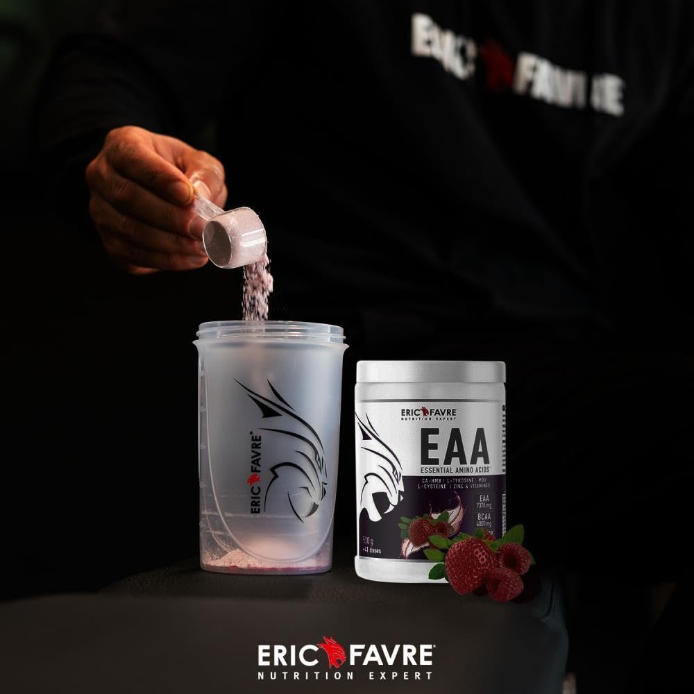 EAA ESSENTIAL AMINO ACIDS - Acides Aminés Essentiels avec CA-HMB, L-Tyrosine, L-Cystéine, Zinc & Vitamines - Formule Énergisante et Réduction de la Fatigue - 500g - Saveur Fruits Rouges - Eric Favre