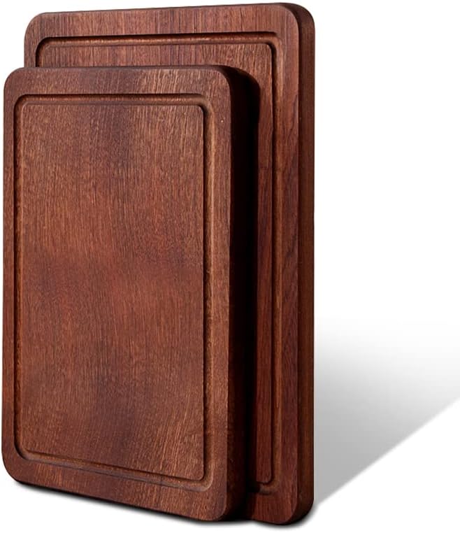 Thick Non-Slip Wooden Cutting Board Set - Large & Small Chopping Blocks for Kitchen, Perfect for Steak, Meat, Fruits & Vegetables - 14.2"x9.4" & 11.8"x7.9"