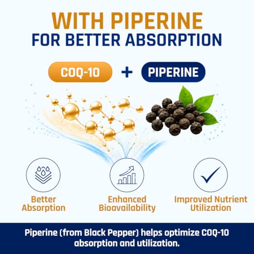 Image of NATURALTEIN Ultimate CoQ-10 200mg with Piperine 5mg | Enhanced Absorption | Supports Energy, Heart & Muscle Health, Antioxidant Support | 60 Veg Capsules