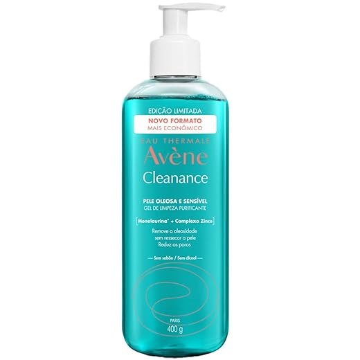 Avène Cleanance Gel de Limpeza Facial Para Pele Oleosa, Gel Facial Purificante com Monolaurina™, Zinco e Água Termal Avène, Controla Oleosidade, Desobstrui Poros, Reduz Cravos em 82% e Acalma Peles Sensíveis, 400g