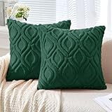 MIULEE Christmas Dark Green Throw Pillow Covers 18x18 Inch, Soft Winter Plush Faux Wool Couch Pillow Covers Set of 2 Decorative Farmhouse Boho Throw Pillows for Sofa Living Room Bed