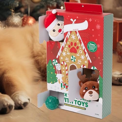 Hund 2024-2024 Quietschspielzeug Interaktives Spielzeug Adventskalender | 24 Tage Hund Haustier Weihnachten Countdown Kalender mit Kauseilen Spielzeug | Countdown-Kalender für Gott