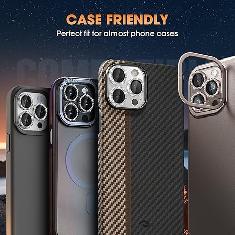 Image of for iPhone 16 Pro /16 Pro Max Camera Lens Protector Bling Individual Metal Diamond Ring 9H Hardness Scratchproof Protector, Stylish Phone Accessories, Case Friendly (Silver Diamond)
