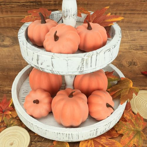 Image of Ghrdopy Fake Pumpkins, 8 Pcs Orange Artificial Pumpkins, Plastic Pumpkins for Thanksgiving Party Table Centerpiece Autumn Home Decoration-B