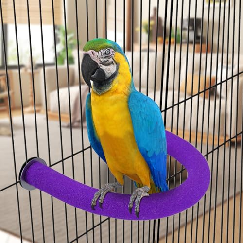 Image of Rypet U Shape Parrot Perch Stand Toy for Paw Grinding Clean Stick Exercise, Rough-Surfaced Quartz Bird Perch Standing Cage Accessories for for Small Parakeets Cockatiels Conures Macaws (Purple XL)