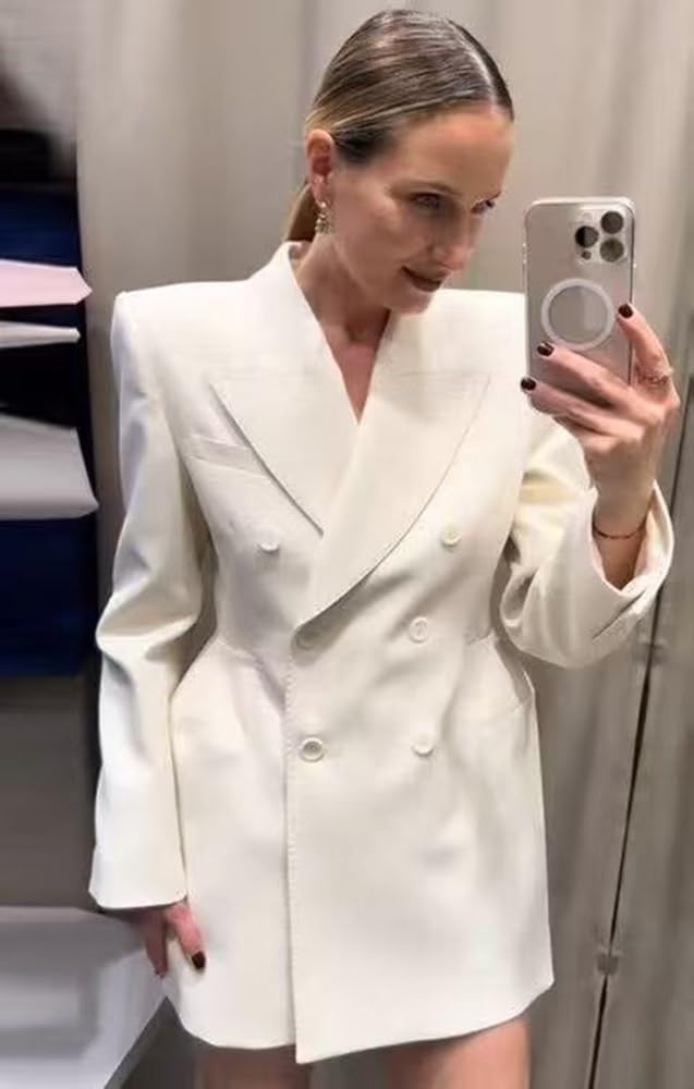 Donna Peak Risvolto Suit Blazer Doppio Petto Bottoni Smoking Cappotto per la Cerimonia Nuziale