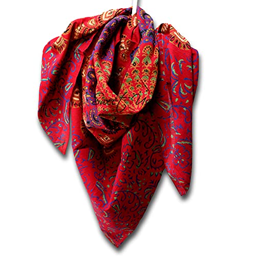 Large Cotton Scarfs for Women Lightweight Soft Sheer Neck Scarf, Head Scarf, Block Print Sanganer Summer Floral Scarf, Bandanas for Women, Handmade Red Fashion Scarf Square Shawl Stole Wrap 42x42