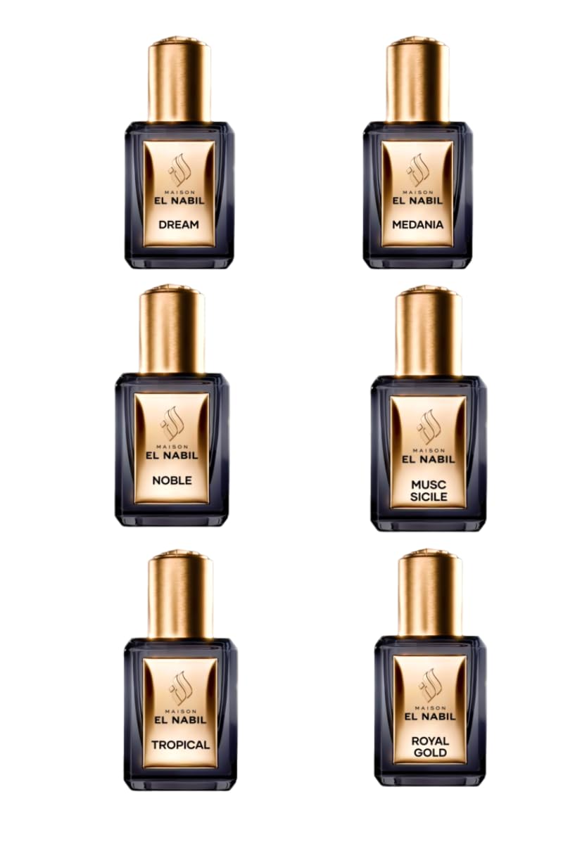 Lot de 6 Musc El Nabil - Extrait de Parfum - Royal Gold, Noble, Medania, Musc Sicile, Tropical, Dream