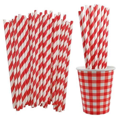 50 Pitillos de Papel Rojo a Rayas para Fiestas miniatura 1