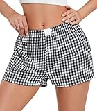 NUFIWI Women Y2k Pajamas Shorts Gingham Cute Pj Short Pants Plaid Lounge Shorts Sleep Bottoms Elastic Boxers Streetwear(Black Plaid,S)