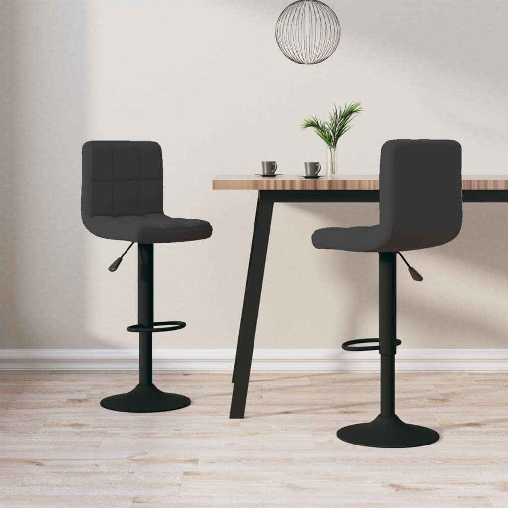 Lot de 2 tabourets de bar en velours noir avec repose-pieds, pivotants et réglables en hauteur, pour cuisine, salle à manger, comptoir, assise et dossier rembourrés, cadre en acier stable