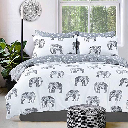 Sleepdown Elephant Grey Reversible Duvet Quilt Cover + PillowCases (Double)