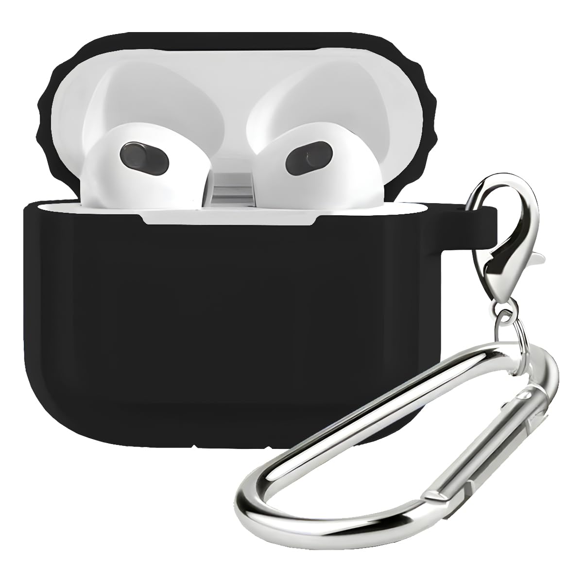 BUFF LABS Airpods 3 Uyumlu Rubber Silicone Case Kancalı Yumuşak Silikon Kılıf Airpods 3 Uyumlu Kulaklık Kılıfı (Siyah)