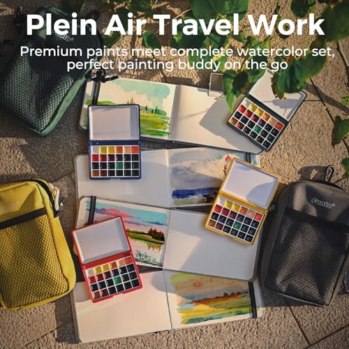Funto Mini Watercolor Paint Set, All-in-One 24-Color Travel Paint Kit, with Crossbody Bag, Watercolor Journal, Paint Water Cup, Pocket Set for Artists by Funto - Image 6