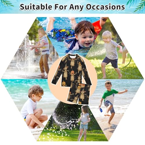 Scarecrow and Pumpkin Boys Swimsuit Rash Guard Toddler Kids Long Sleeve Swim Shirt and Trunks Swimwear Set 3-10Y4