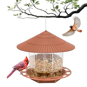 Hanging Bird Feeders for Outdoors Wild Bird Seed Squirrel Proof Transparent Bird Feeder for Outside Attracting Wild Birds, Goldfinches, Cardinals and Sparrows Bird Lover(1, Brown)