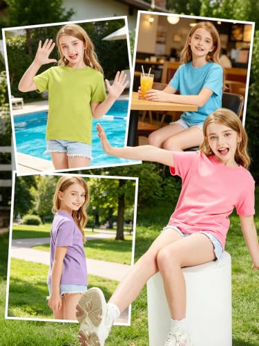 Image of HOTIAN Girls T Shirts 100% Cotton Short Sleeve Tops Kids Summer Casual Crewneck Basic Tees 3-14 Years