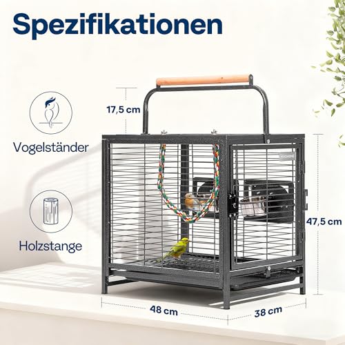 VIVOHOME 48cm Vogelkäfig für Papageien Klein mit Handgriff, Schwarz