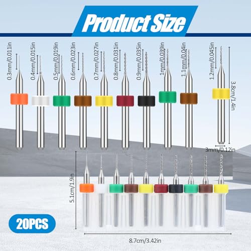 Molain 590775_2_JIWYTZWH Micro Pcb Drill Bit Set, 20Pcs 1/8 Inch Shank 0.3Mm-1.2Mm Solid Tungsten Steel Pcb Print Circuit Board Flute Cnc Router Bits thumb #1