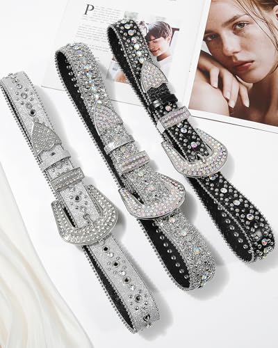 Rhinestone Belt for Men Women, Sparkly Rivet Cowboy Diamond Bling Belts for Jeans, Black4