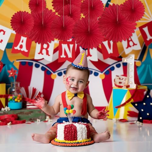 Image of 20 Pcs Red Hanging Paper Fan, Hanging Honeycomb Round Paper Fans for Weddings, Birthdays, Valentine's Day, Baby Showers, Classroom, Events Ceiling Party Supplies Decorations