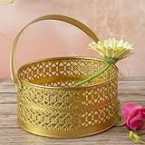 PALMARY Metal Round Flower Basket with Handle Best for Puja Dining Table and Home Decoration Fruit Basket(Gold)