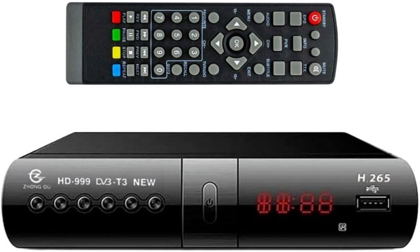 SQUADO Decoder Digitale Terrestre DVBT-2 H.265 HEVC-10 FULL HD HDMI/SCART USB LAN con Display Telecomando
