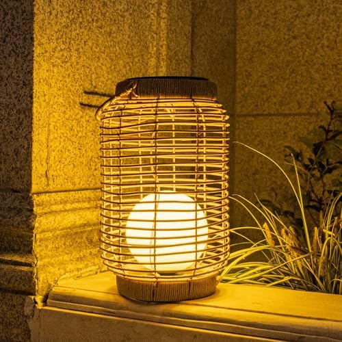 Outdoor Solar Lanterns, Large Natural Rattan Lantern with Handle ...