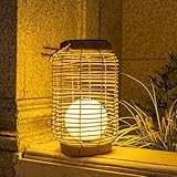 NOWSTO Outdoor Solar Lanterns, Large Natural Rattan Lantern with Handle for Hanging, Waterproof Lamp for Patio Yard Garden Wedding Home Decoration