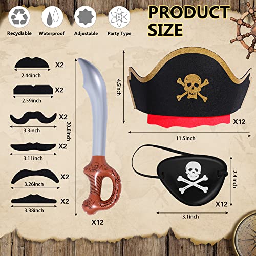 48Pcs Pirate Party Set Pirate Hat For Party Cosplay Supplies With 12 Pirate Hats 12 Pirate Eye Patch 12 Inflatable Sword 12 Pirate Mustache Pirate Costume For Kids Halloween Pirate Masquerade Cosplay #TOP1