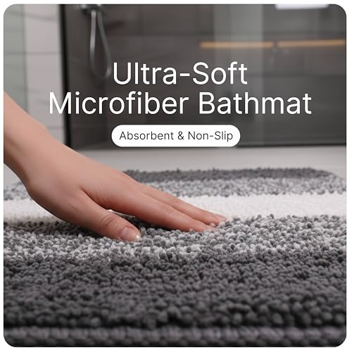 Image of SARAL HOME EASY LIVING Microfiber Striped Rectangle Shaped Anti-Skid Bath Mats Soft & Super Absorbent Mats for Shower Washable,Non-Slip & Quick-Drying Mats,50X70cm Pack of 2(Black)