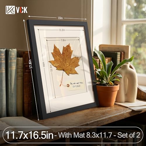 Image of VCK A3 Frame 2 Pack, Black Wood, A4 Mat, Glass, for Picture, Poster, Art