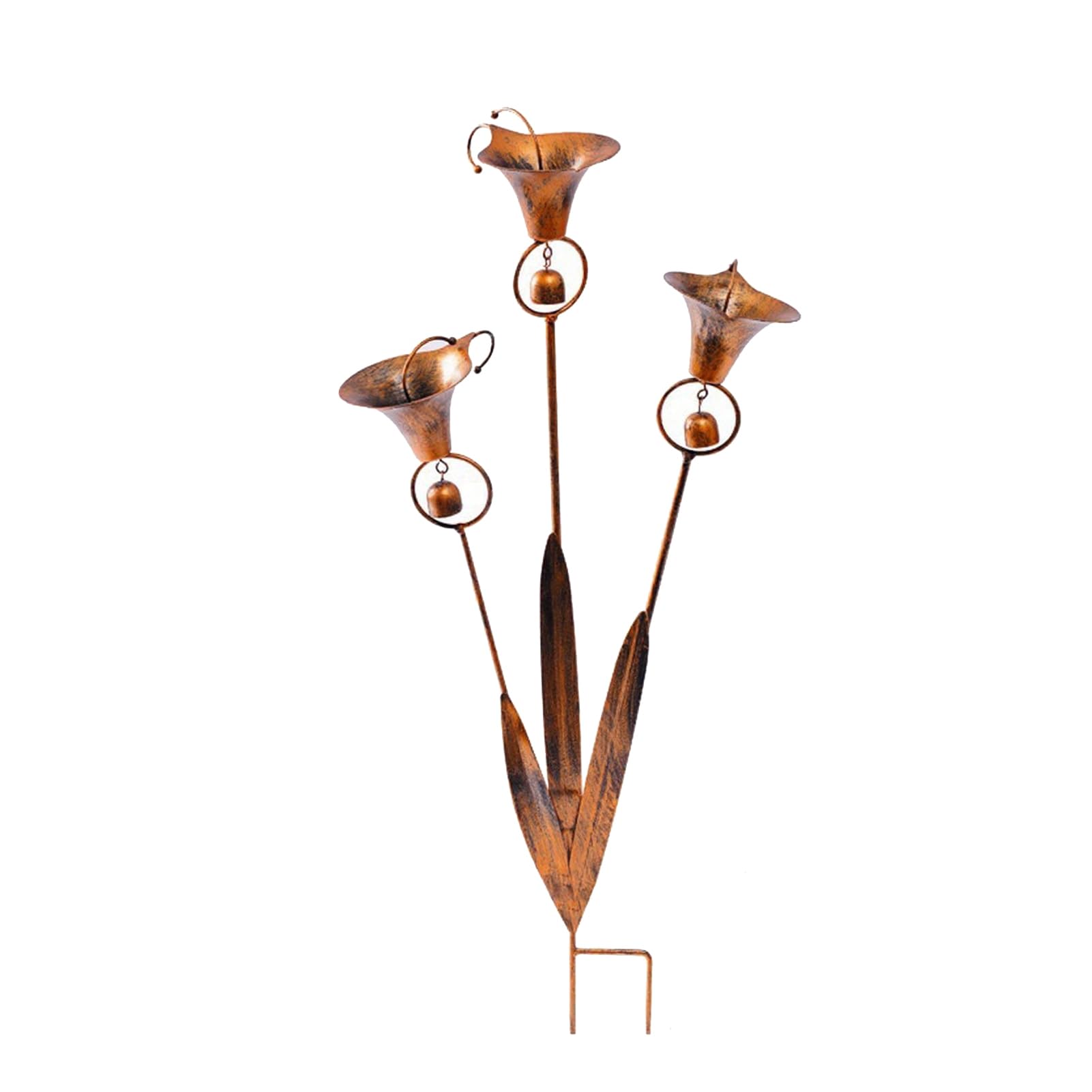 FrolicFit Decorative Calla Lily Garden Stake with Gentle Bells, 24 Inch Iron Metal Plant Support, Rustic Outdoor Decoration for Patio and Yard A 1pc