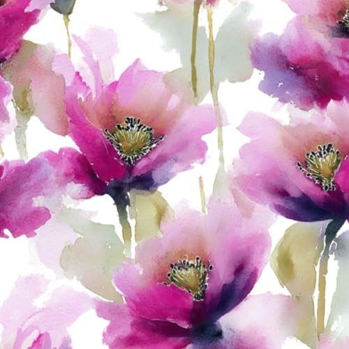 壁紙 45cm x 300cm 剥がせる 水彩画のピンクのポピー花のパターン、ソフトグリーンのアクセント付き 多機能 防水/汚れ防止/防油 食器棚 クロ 玄関 ふすま紙 家具 部屋 DIY 賃貸OK