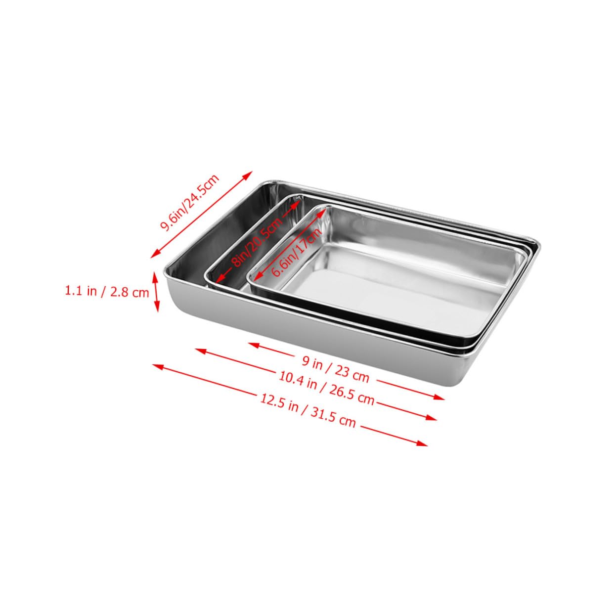 3 Piezas Bandejas de Acero Inoxidable con Profundo para Barbacoa Horno y Organización de Alimentos Aptas para Cocina y Buffet