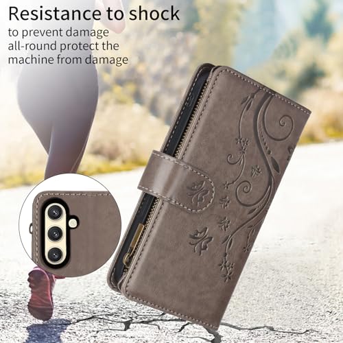 Étui portefeuille Samsung S24 S25 avec sangle à fleurs et fermeture éclair